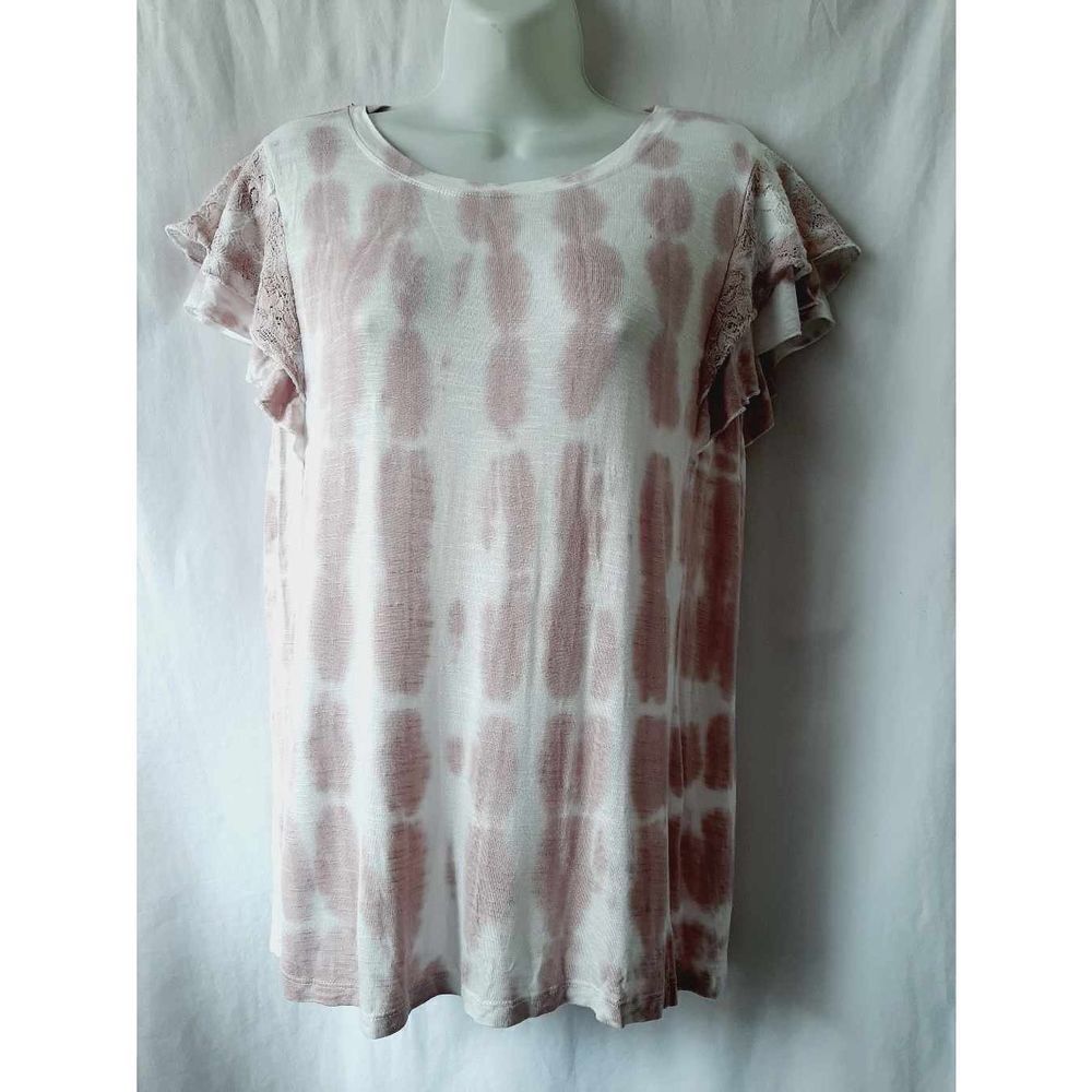 Knox Rose pink tie dye Flutter lace sleeve sz M blouse